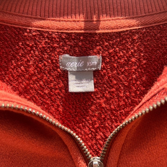 Aerie Red Zip Up Sweater Cozy Fleece Relaxed Fit - Picture 2 of 5